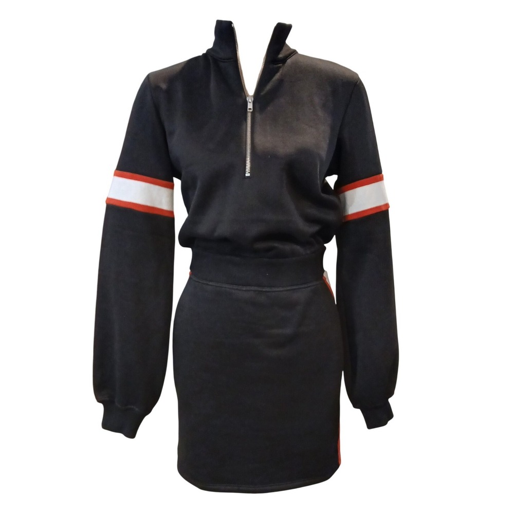 Lovers + Friends Revolve Womens Black Red Stripe Fleece Mini Dress Small New